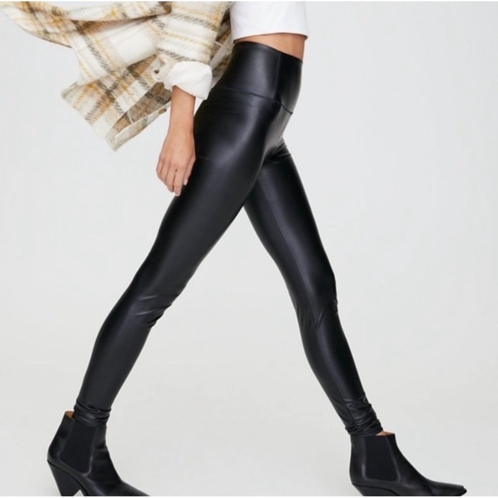 Wilfred Free Daria Black Vegan Leather High Waisted Leggings XXS Aritzia Pants